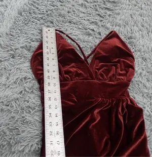 Burgundy Merlot Velvet Formal Mermaid Dress Maxi Strap Womens XS Small Formal thumbnail 4