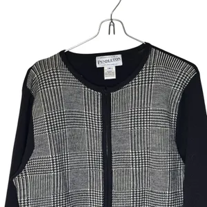 Pendleton Women's Sweater 100% Merino Wool Full Zip Houndstooth Cardigan‎ Medium thumbnail 2