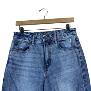 American Eagle Curvy 90s Bootcut Solid Denim Jeans Blue Split Hem Size 6 Short thumbnail 3