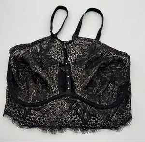Victoria's Secret Very Sexy Unlined Plunge High Neck Bra Black Floral Lace 38DD thumbnail 1