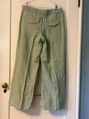 Anthropologie 100% linen sage green pants size 12 NWT minimalist thumbnail 2