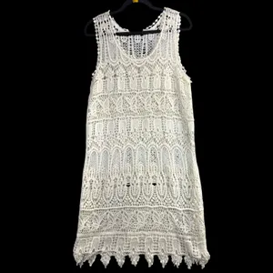 Asha OSFM Cream Crochet Lace Sleeveless Dress Cotton‎ Boho Beach Coverup thumbnail 2