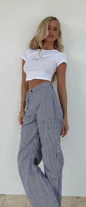Lioness Navy and White Striped Cargo Denim thumbnail 1