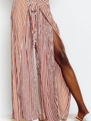 FAITHFULL THE BRAND Es Torrent Vertical-Stripe Wide-Leg Pants with Side Slit thumbnail 2