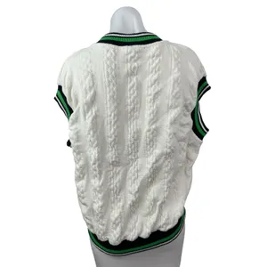 Zara Womens White Cable Knit V Neck Sleeveless Cricket Tennis Sweater Vest Top M thumbnail 4