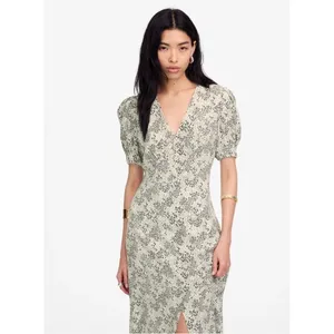 Madewell Dress Size 14 Harper Floral Ivory Puff Sleeve V Neck Midi Floral NU576 thumbnail 2