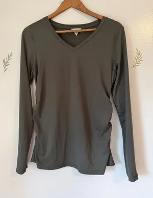 Maternity Olive Green V-Neck Long Sleeve Top Medium thumbnail 1