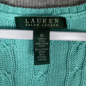 Lauren Ralph Lauren Size-M Top Sweater Vest Aqua Turquoise Cable Knit Scoop Neck thumbnail 3