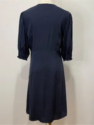 Quince Washable Stretch Silk Puff Sleeve Mini Dress Medium Navy Minimal Fall thumbnail 9