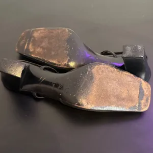 Vintage Prada Black Leather Square Toe Slingback Pump Size 35.5 Gold Buckle y2k thumbnail 12