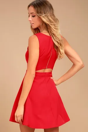 Lulus Just Us Red Skater Mini Dress Sleeveless A Line Backless Cutout XS NWT thumbnail 2