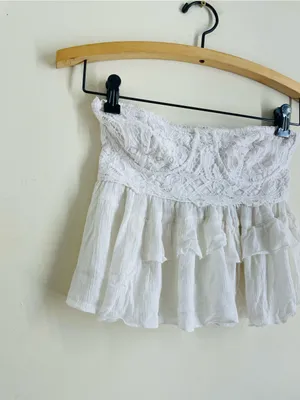 Free People Adella Corset Cami Tube Top White Lace Ruffle Boho Festival size M thumbnail 11