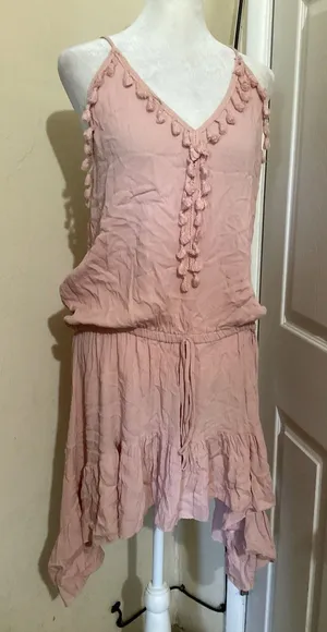 Vintage Havana Pink Tassel Drawstring Waist Sleeveless Mini Dress S thumbnail 1