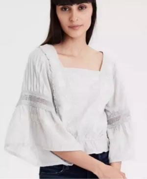 American Eagle Embroidered Bell Sleeve Blouse Womens S Boho Cottagecore Renfair thumbnail 1
