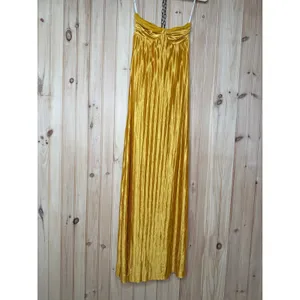 NWOT Lulus Whimsical Beauty Golden Yellow Satin Plisse Strapless Maxi Dress XS thumbnail 2