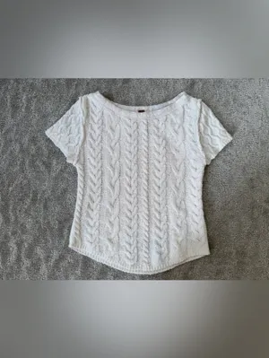 Free People Baby Cable Tee in Ivory Off White Size Small Cotton Blend Boho thumbnail 3