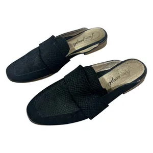 Free People At Ease Snakeskin Embossed Loafer Mules Black Boho Chic Size 37 thumbnail 2