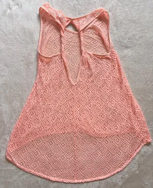 Womens Peach Bathing Suit Cover - Mesh Design Twist Keyhole Swim Cover Up thumbnail 6