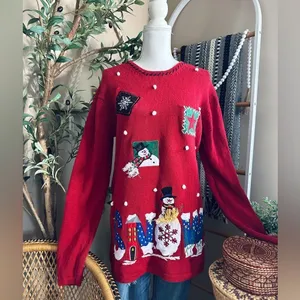 Vintage 90s Holiday Editions Christmas Whimsical Snowman Ugly Sweater thumbnail 9
