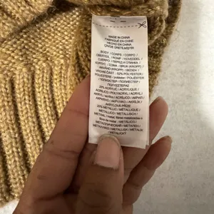 Lauren Ralph Lauren Gold Metallic V-Neck Shimmer Knit Sweater Large 200817394001 thumbnail 3