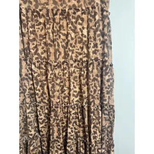 Metro Wear Leopard Print Tiered Maxi Skirt Brown Mesh Ruffle Boho Y2K Large thumbnail 2