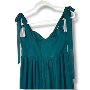 Lulus NWOT Radiant Charisma Emerald Chiffon Ruched Tie-Strap Maxi Dress Medium thumbnail 8