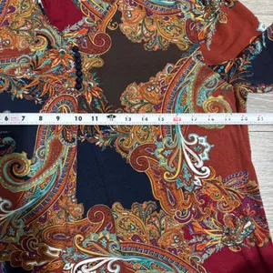 Chicos Paisley V-Neck Blouse Size 2 Large Rust Navy‎ 3/4 Sleeve Button Trim Top thumbnail 9