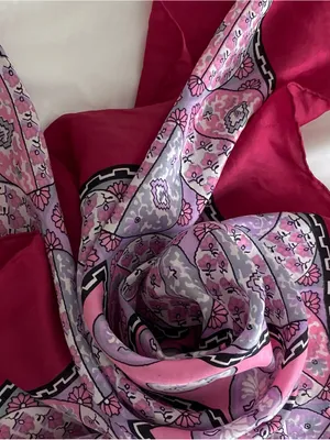 Silk Floral Pink & Magenta Woman’s Square Scarf, Geometric thumbnail 2