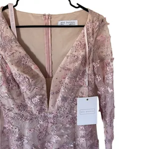 NEW Mac Duggal Pink Floral Applique Long Sleeve Illusion Homecoming Wedding Gown thumbnail 6