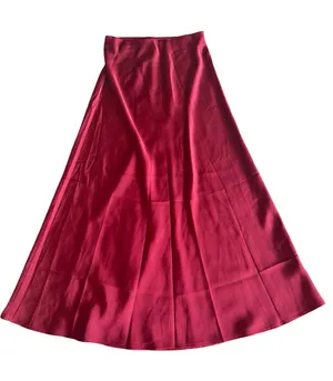 New Fashion Burgundy Satin Maxi Skirt Flowy Black Tie Wedding Guest Medium NWT thumbnail 1