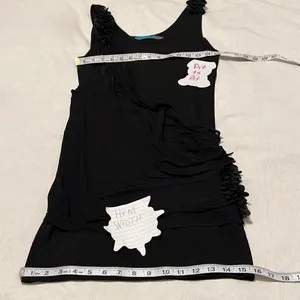 Alice+Olivia szS blk mini dress w/overlay & coin beads on shoulders & one side thumbnail 9