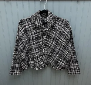 Zara‎ Tweed Turtleneck Cape Poncho Pullover Black and White Size M thumbnail 1