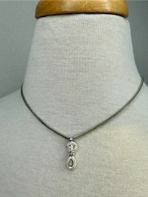 DY Designer Necklace Silver Tear Drop Pendant two stones clear Cubic Zirconia thumbnail 2
