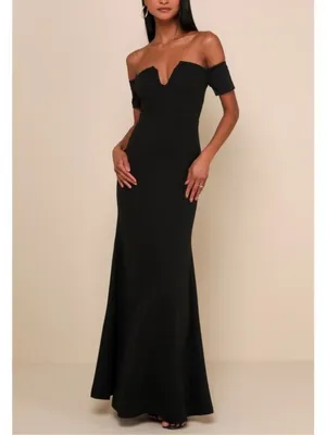 Lulus Lynne Off The Shoulder Maxi Dress Black thumbnail 4