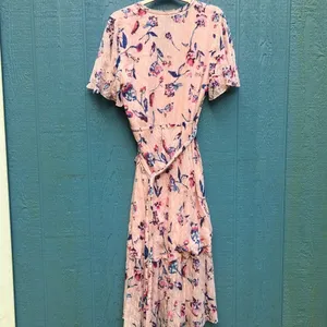Tanya Taylor Blaire Pink Floral Silk Ruffle MIDI Dress Faux Wrap Flowers v6x thumbnail 12