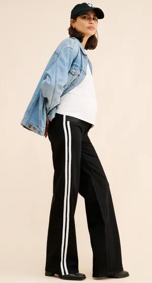 WARP + WEFT Maternity Black Striped Wide Leg Jeans Size 6 / 28 thumbnail 1