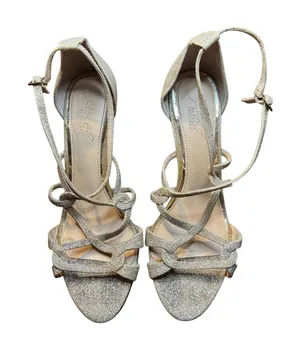 Jewel Badgley Mischka Shoes Womens Size 8‎ Gold Glitter Strappy Stiletto Sandals thumbnail 1