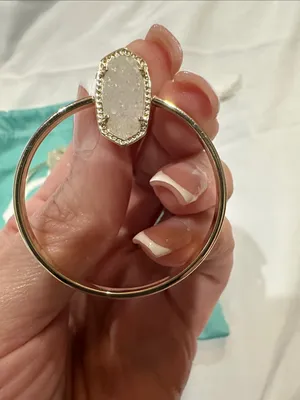 Kendra Scott “Mayra Open Frame” Gold Hoop Earrings with White Drusy Studs thumbnail 6