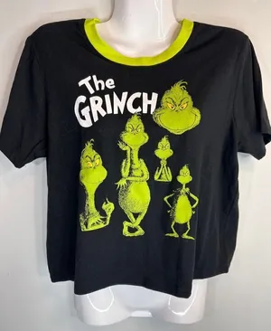 Dr. Seuss The‎ Grinch Black Cropped Top Holiday Festive Women's Medium NWOT thumbnail 1