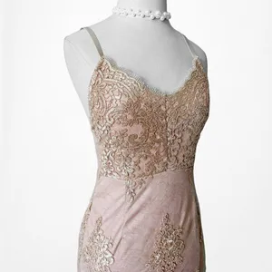 Vintage Y2K 90s Beige Nude Lace Mesh Mini Bodycon Knit Cocktail Party Dress Size S thumbnail 7