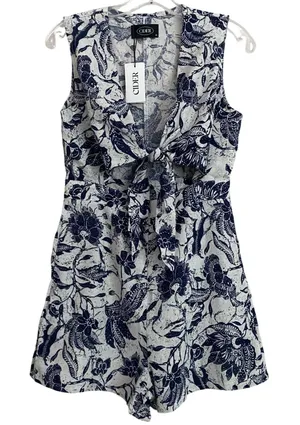 Cider Wmns‎ Blue White Floral Tie Front Cutout Cotton Romper CD2021121048944PS M thumbnail 1