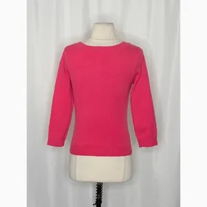 GARNET HILL Cashmere Sweater Scoop Neck Solid Pink Bright Pullover X-Small thumbnail 8