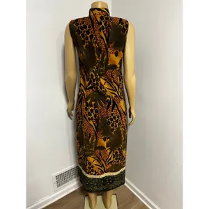 Y2K Olivia Rose Mixed Animal Tropical Print Sleeveless Midi Dress Gold Brown 8M thumbnail 4