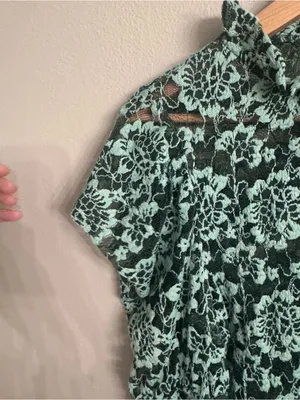 ANTHRO | DOLAN Sheer Lace Mockneck Blue Size M thumbnail 3