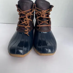 Sperry STS91175 Saltwater Duck Rain Winter Brown Leather Navy Lace Up Boots 7M thumbnail 2