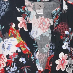 Natori Black Multicolor Oriental & Floral V-Neck 3/4 Sleeves Lightweight Tunic M thumbnail 5