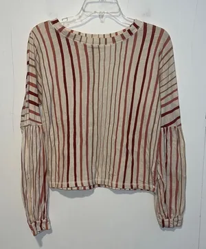 Billabong Red and Cream Striped Blouse with Bell Sleeves 072626 thumbnail 1