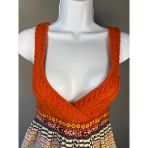 Free People Vintage Boho‎ Dress 2 Knit Bodice Fit Flare Festival Embroidered thumbnail 3