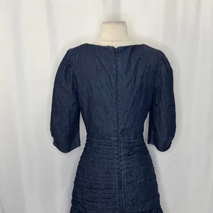 TANYA TAYLOR Pansy Dress Blue‎ Denim Pleated Mini Puffed Sleeves Flirty Size 6 thumbnail 9