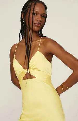 Ieena for Mac Duggal Twist Front Gown Yellow Womens Size 14 thumbnail 4